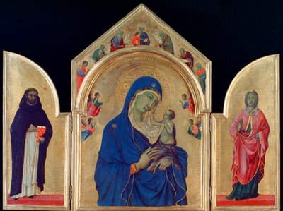 聖ドミニクと聖アウレアのマドンナと子供、c1315 作： Duccio di Buoninsegna