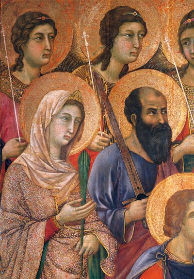デュッチョのメースタ」 デュッチョ・ディ・ブオンインセーニャ（1255年頃～1319年以前）によるシエナ大聖堂の祭壇画、木にテンペラ、212x425cm、詳細 作： Duccio di Buoninsegna