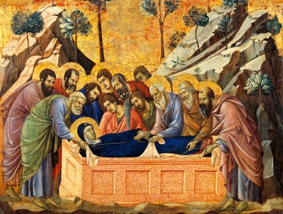 聖母の埋葬」、シエナ大聖堂のメエスタ・オブ・ドゥッチオの祭壇画の細部 作： Duccio di Buoninsegna