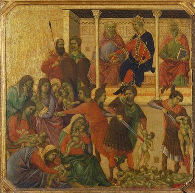 イノセントの虐殺、シエナ大聖堂のドゥッチョ祭壇画のマエスタのプレデラの詳細 作： Duccio di Buoninsegna