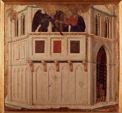 神殿での誘惑祭壇画（木にテンペラと金彩 作： Duccio di Buoninsegna