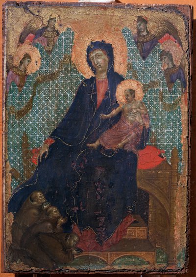 聖母子と3人のフランシスコ会修道士（絵画 作： Duccio di Buoninsegna