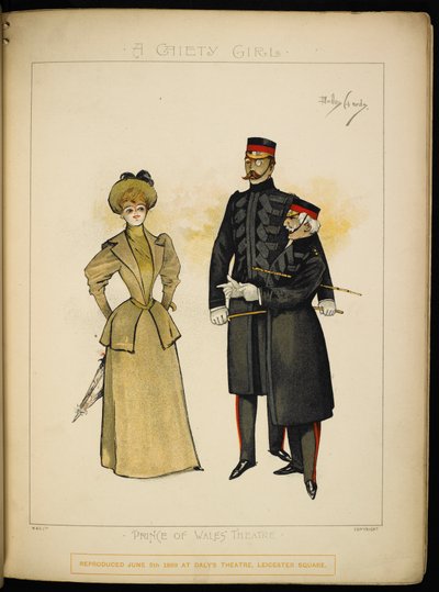 Gaiety の女の子の 1 人とライフ ガードの 2 つの役員。 作： Dudley Hardy