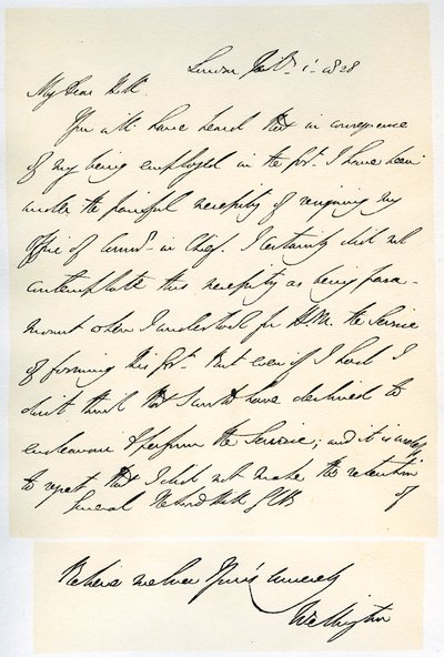 1828年2月1日、ウェリントン公爵からローランドヒル将軍への手紙。 作： Duke of Wellington