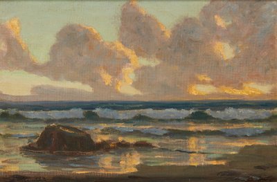 砕ける波、夕日（油彩・キャンバス） 作： Duncan McGregor Whyte