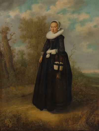 風景の中の若い女性。 作： Dutch Painter