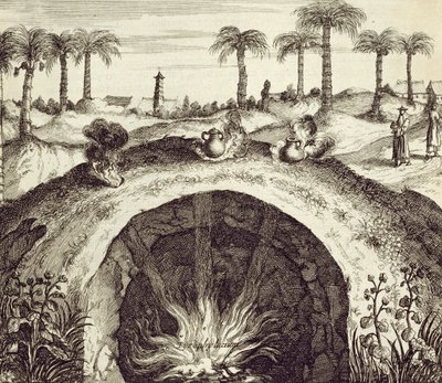 アタナシウスキルヒャー（1601-80）1667による中国からの巨大な地下蒸気調理器 作： Dutch School