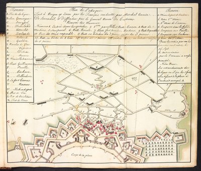 ベルヘン・オプ・ゾーム包囲戦の彩色された計画 (彩色された彫刻) 作： Dutch School