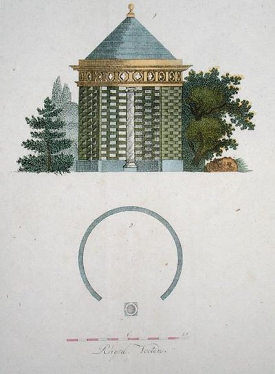 1802年に出版されたG.van Laarの「Magazine of Garden Gems」に掲載された庭園のパビリオン（カラーリトグラフ） 作： Dutch School