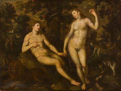 エデンの園のアダムとイブ、1590〜1610年 作： Dutch School
