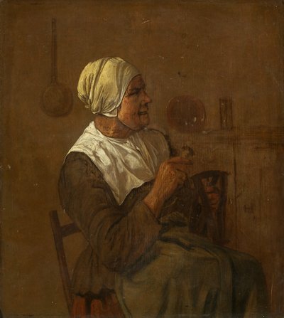 座っている老女」1650年～1700年頃（パネルに油彩 作： Dutch School