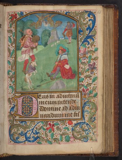 羊飼いたちへの受胎告知》ハーレー2923年、f.66r、1480年頃（ヴェラム） 作： Dutch School