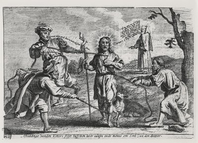 キリストと彼の教えに異議を唱えるルター、カルバン、メンノ・シモンズの風刺画 作： Dutch School