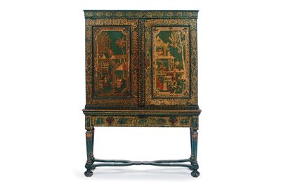 スタンド上のコレクターキャビネット、c.1700-30 作： Dutch School