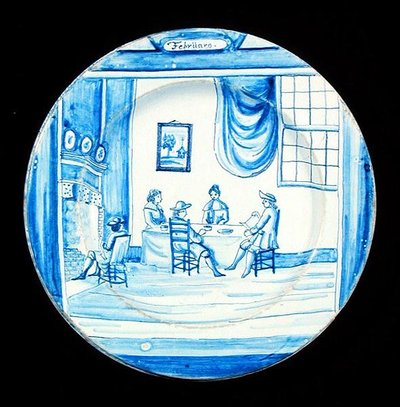 2月を描いたデルフトの皿（錫釉の土器） 作： Dutch School