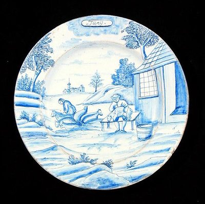 6月を描いたデルフトの皿（錫釉の土器） 作： Dutch School