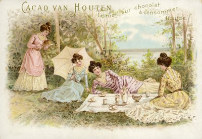 ピクニックをするきれいな服装の女性 作： Dutch School