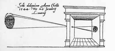 1544年1月に日食を観測しているカメラオブスクラの最初のイラスト 作： Dutch School