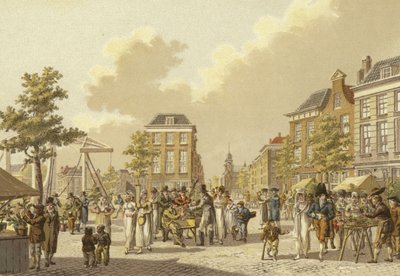 フラワーマーケット、ロッテルダム、1807 作： Dutch School