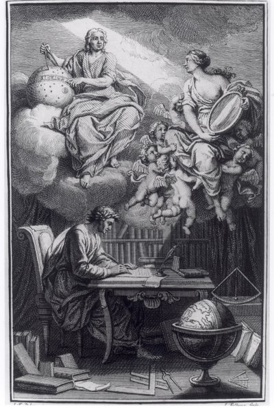 1738年にアムステルダムで出版されたヴォルテール（1694-1778）による、エレメンスデラフィロソフィードニュートンの口絵 作： Dutch School