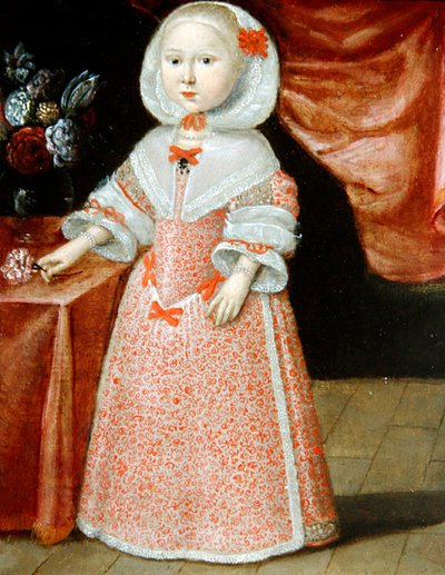 ピンクと白の花を持つ少女 1640年頃（銅に油彩） 作： Dutch School