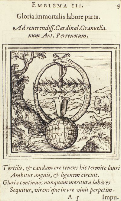 1565年にクリストフプランタンが出版した、エイドリアンジューンのエンブレムからはじける栄光の不滅の作品 作： Dutch School