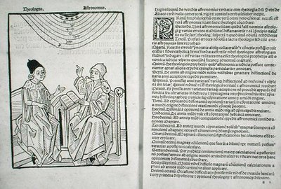 ハンタリアン Bx.3.41 f.1v-2r ピエール・ドアイリー作「天文学と神学の融合」1490年頃（ベラム製） 作： Dutch School