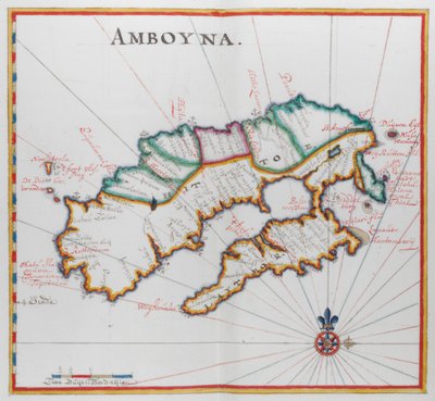 インド洋に浮かぶアンボイナ島の地図。 作： Dutch School
