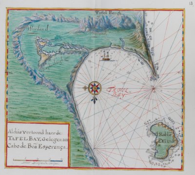 喜望峰の地図. テーブルベイ、南アフリカ。 作： Dutch School