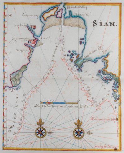 シャム王国の地図。 作： Dutch School