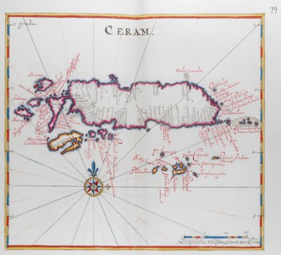 セラム島 (セラム)、インドネシアの地図。 作： Dutch School