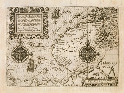 Diary Nauticumから新しく発見されたLianeの地図、または見事な3つの航海の真の記述... Gerrit de Veer著、1598年 作： Dutch School