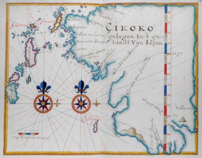 日本の九州南部の地図（紙にペンと水彩） 作： Dutch School