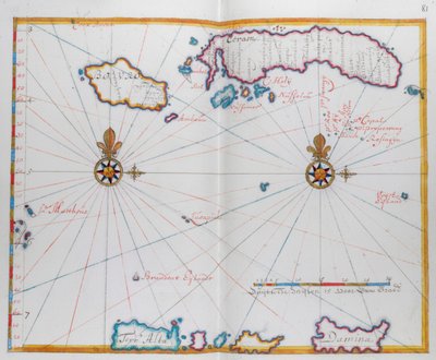Bouro と Ceram (Seram)、インドネシアを示す地図。 作： Dutch School