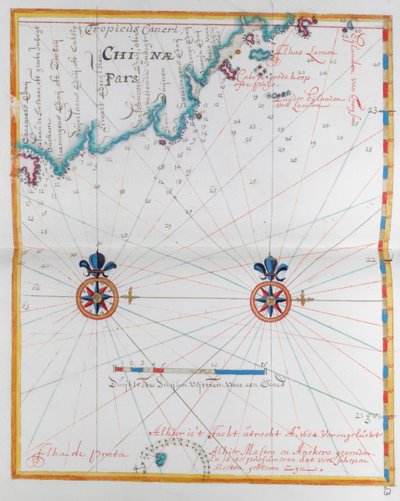 中国の海岸のごく一部を示す地図。 作： Dutch School