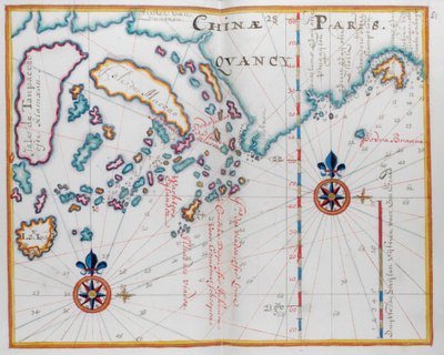 中国の海岸の一部と島々を示す地図。 作： Dutch School