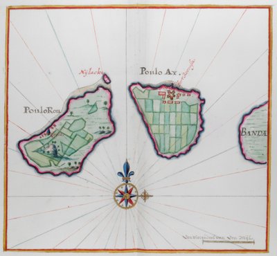 バンダ諸島の 2 つを示す地図。 作： Dutch School