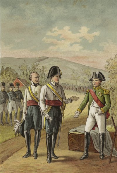 1805年のアウステルリッツの戦い後のオーストリアのナポレオンと皇帝フランシス2世の会談 作： Dutch School