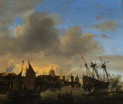 オランダ港の多数の船 作： Dutch School