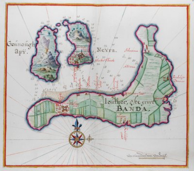 バンダ諸島の 3 つの絵地図。 作： Dutch School