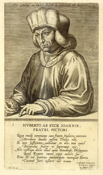 テオドールゴール（1571-1633）によって彫刻された、アーティストの一連の肖像画からのヒューバートファンエイク（1366-1426）プレート1の肖像画 作： Dutch School