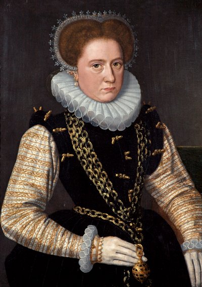 スペインの衣装を着た女性の肖像、c.1585 作： Dutch School