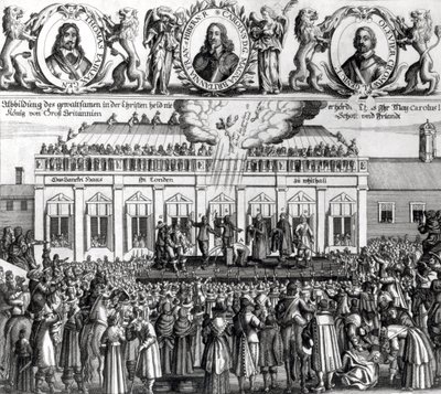 チャールズ1世の斬首（1600-49）1649（彫刻）（bw写真） 作： Dutch School