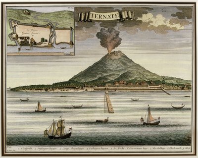 テルナテ島、モルッカ、インドネシア、Oud Nieuw Oost-Indien、1724-26のイラスト 作： Dutch School