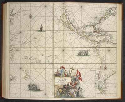 「The great new Augmented Sea Atlas or te water world」の太平洋。 地球のすべての海岸をため息で見せて...」、Claas Jansz Vooght著 作： Dutch School