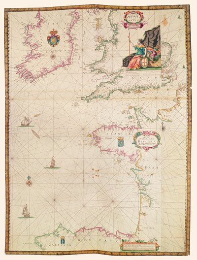 オランダの海洋地図のコレクションからのフランス、イングランド、アイルランドの海岸 作： Dutch School