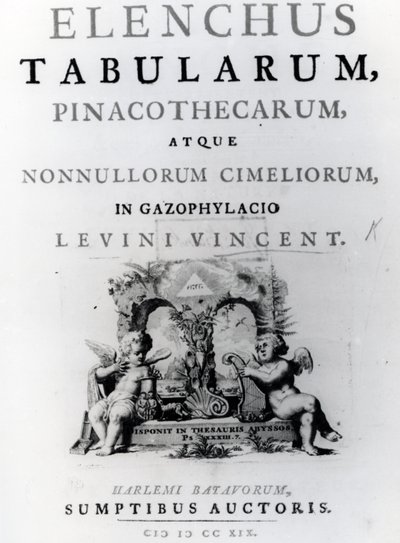 1719年に公開されたLevin St. Vincentによるリストテーブルのタイトルページ 作： Dutch School