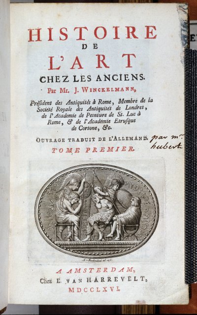 ヨハンヨアヒムヴィンケルマン（1717-68）による歴史芸術の歴史のタイトルページ、アムステルダム、1766年 作： Dutch School