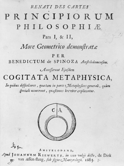 デカルトは1663年に発表されたバルークスピノザの哲学の原理の指標 作： Dutch School