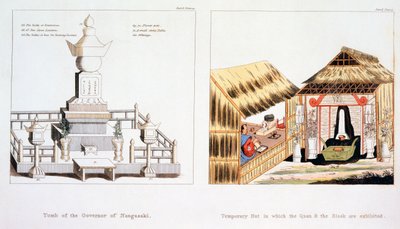 長崎県知事の墓とその他の葬儀品、Issac Tightinghによる日本のイラストから、1822年にロンドンで出版 作： Dutch School